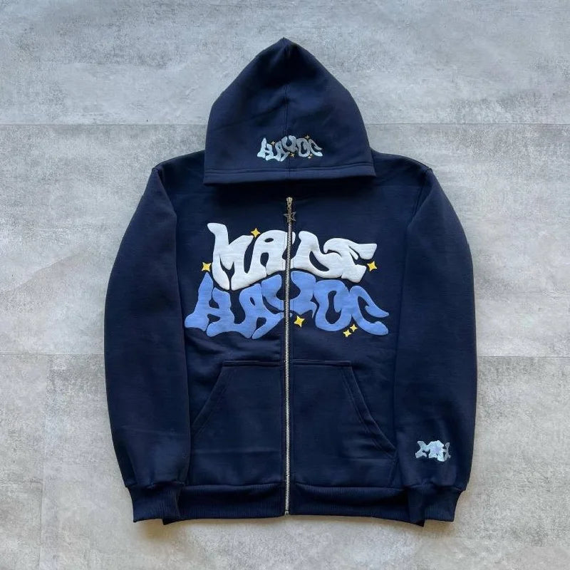 Y2K Letter Printed Hoodies Women Autumn Winter Harajuku Zip Up Hooded Sweatshirt Men Gothic Hip Hop Oversized Jackets Streetwear