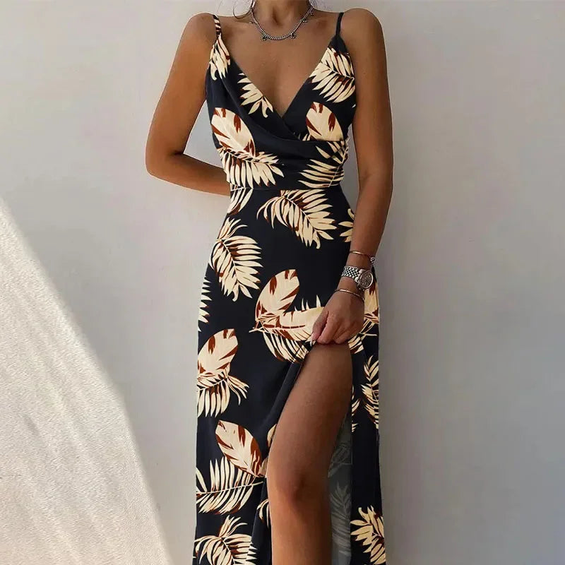Women Print Dress Camisole V Neck Sleeveless A Line Long Dresses Spaghetti Strap Sexy Evening Skirt Prom Summer 2025 Vestidos