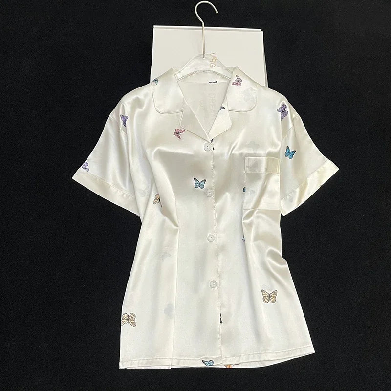 Ins Style Elegant Colorful Butterflies Women's Pajamas Trendy Fashion Design Summer Short Housewear 2024 New Y2k Ladies Homewear