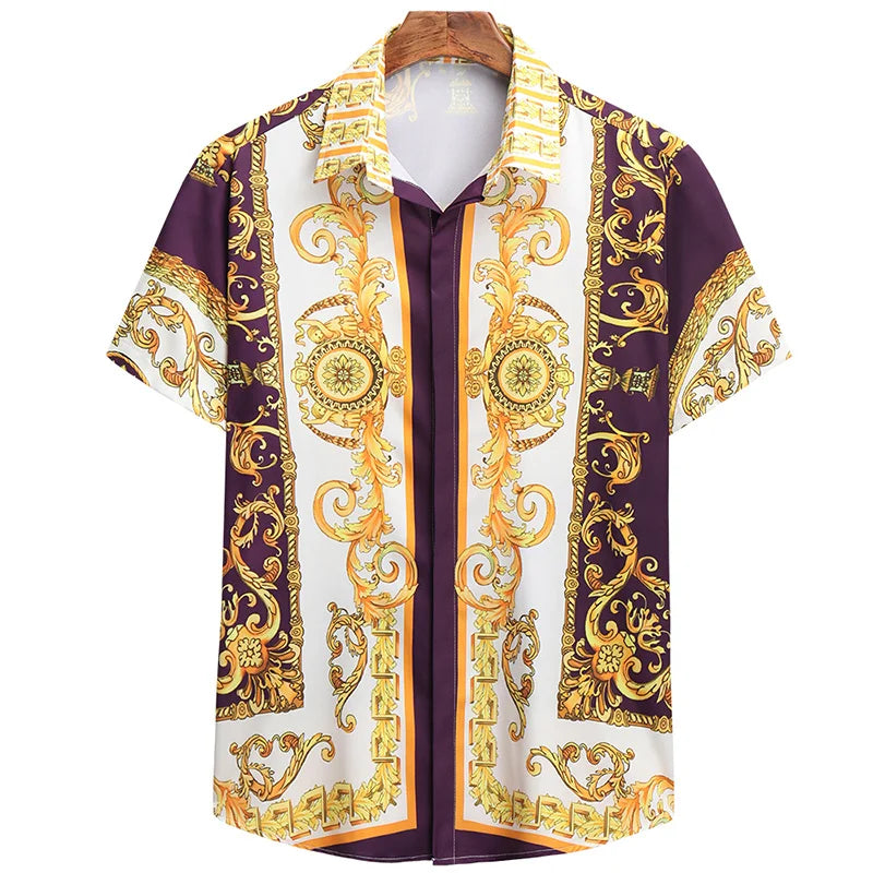 Luxury men's short sleeve button down shirt royal men's tops shirt soft silk top men's shirt 2025 hot sale royal shirt