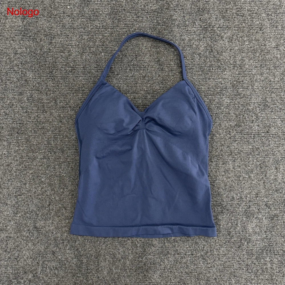 Impact Longline Strappy Top Women Seamless Yoga Tank Tops Ruched Backless Gym Clothes Workout Sleeveless Shirts With Buit In Bra