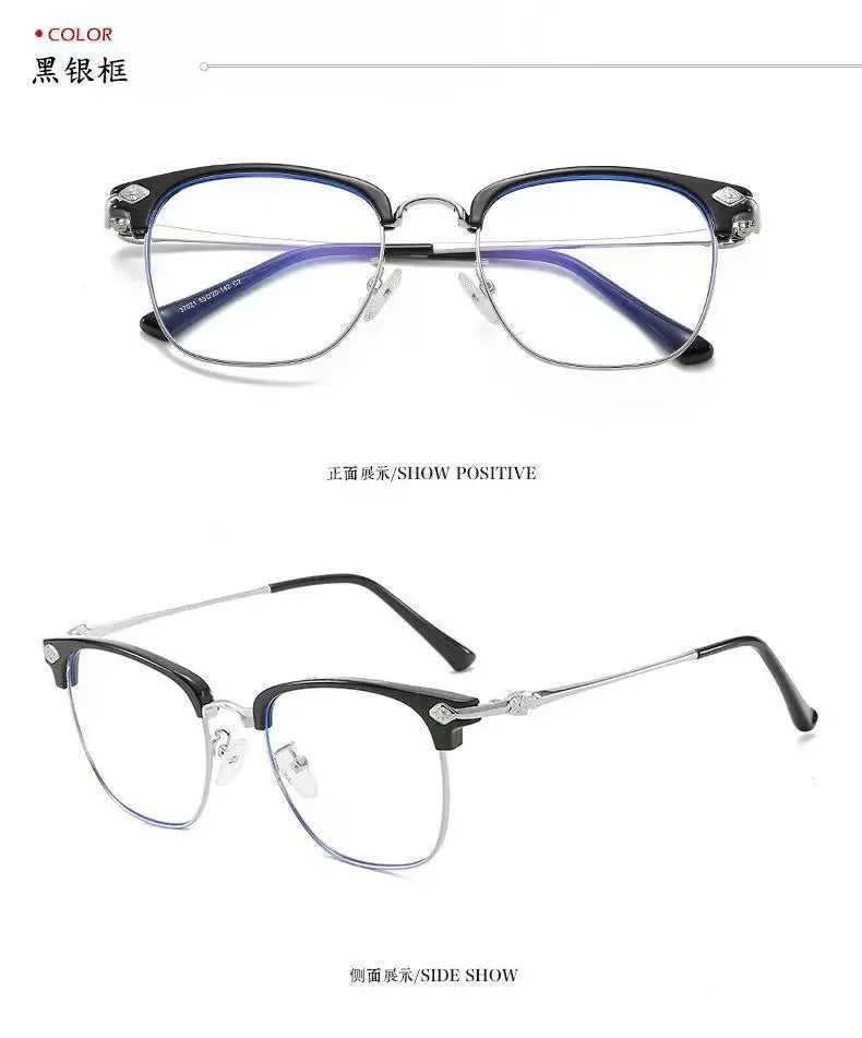 New Fashion Metal Half-frame Reading Glasses Men Women Eye Protection Anti-Blue Light Goggles High-End Business Eyeglasses