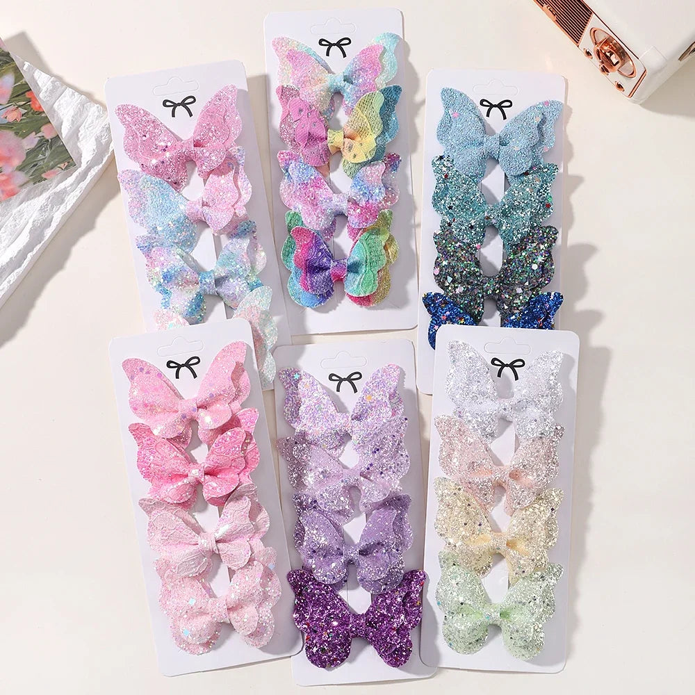 2/4/5Pcs Women Girl Glitter Butterfly Hair Clip for Children Sequins Bow Hairpins Cute Headwear Trendy Hairgrip Hair Accessories
