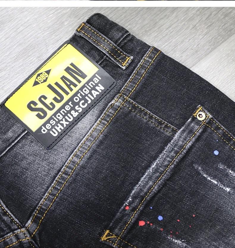 Tie-dye Fashion Paint Spots Denim Shorts Men's Summer New Ripped Retro Dilapidated Male Streetwear Short Jeans