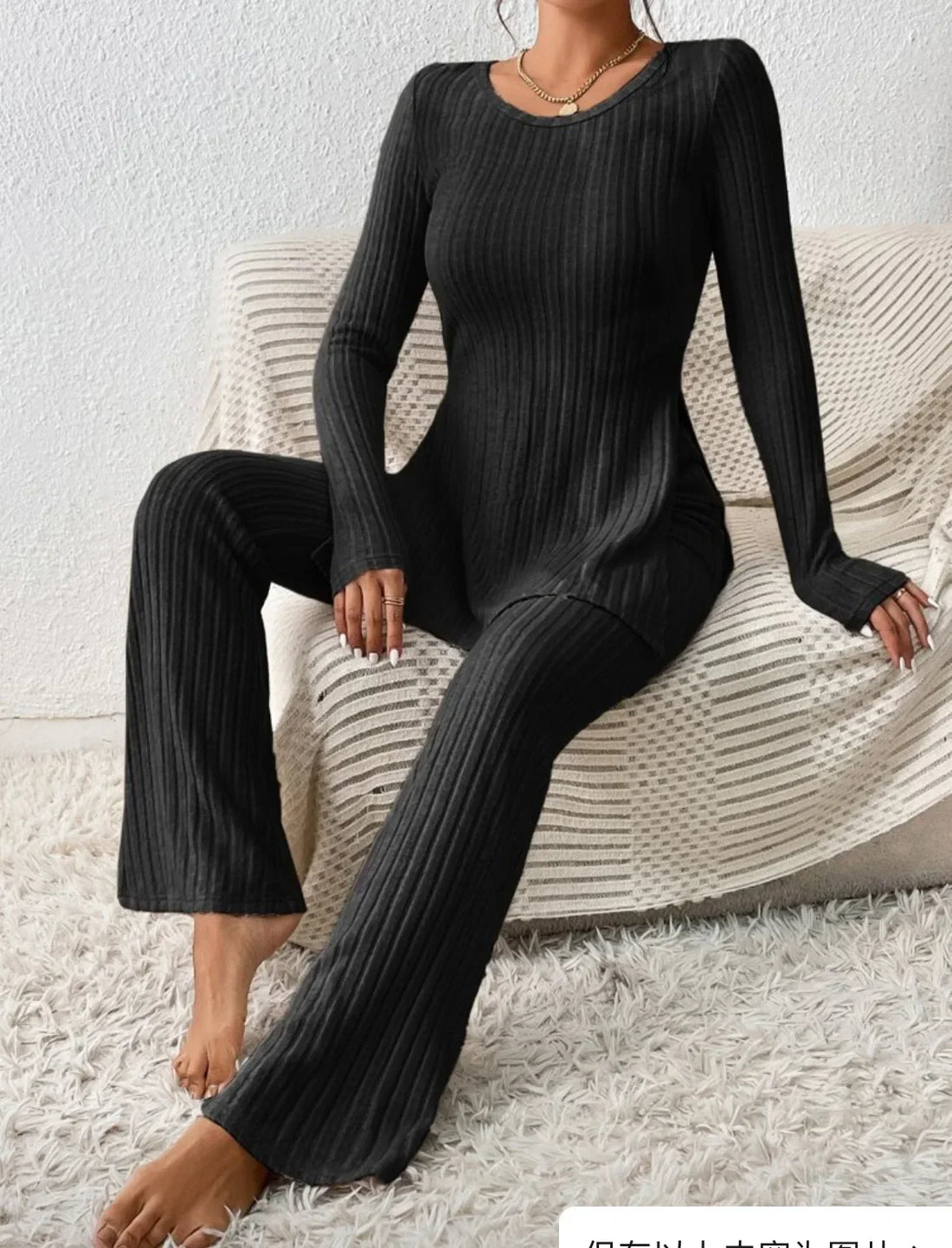 Autumn Winter Fashion Knit Suit 2024 Casual Loose Pullover+Elastic Long Pants Print Knitted Solid Two Pieces Sets Women Clothing