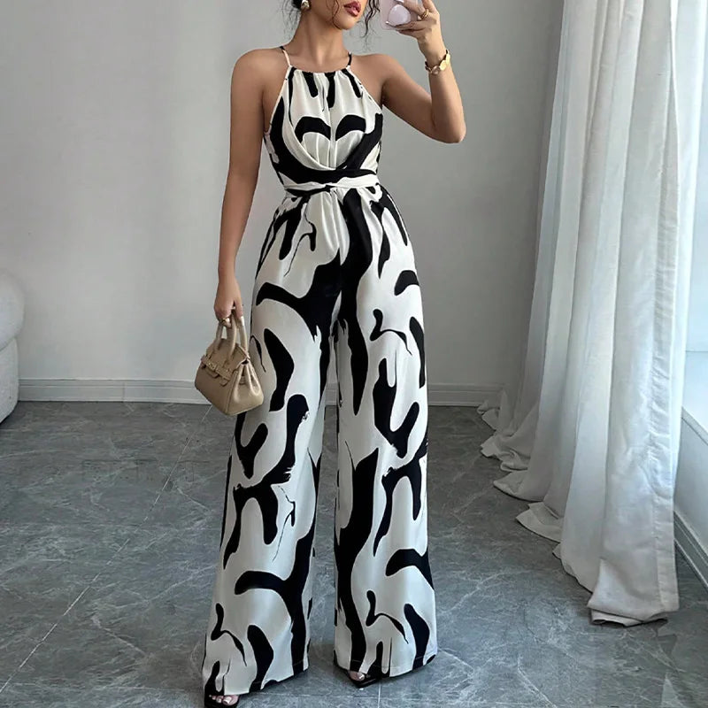 Jumpsuits Women Print One Piece Sleeveless Overalls Wide Leg Long Pants High Waist Rompers Y2k Streetwear Jumpsuit 2025 Party