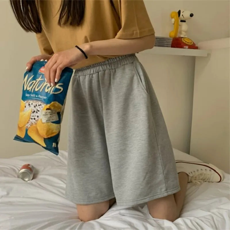 Elastic Waist Korean Style Short High Waist Pants Fitness Running Shorts Women Summer Harajuku Loose Casual Large Sports Shorts