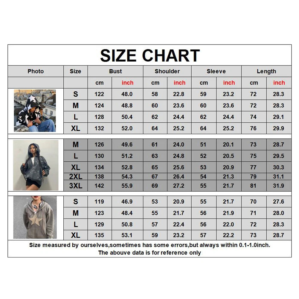 y2k Sweatshirt Men Star Print Long Sleeve Hooded Tops 2000s Aesthetic Clothes Zip Up Streetwear Fairycore Grunge Jacket Fall