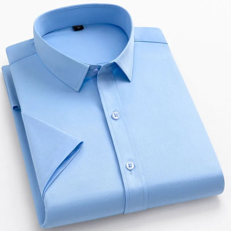 Big Size 5XL Summer Shirts For Men Short Sleeve Causal White Button Down Social Professional Work Soft Wrinkle-free Business Top