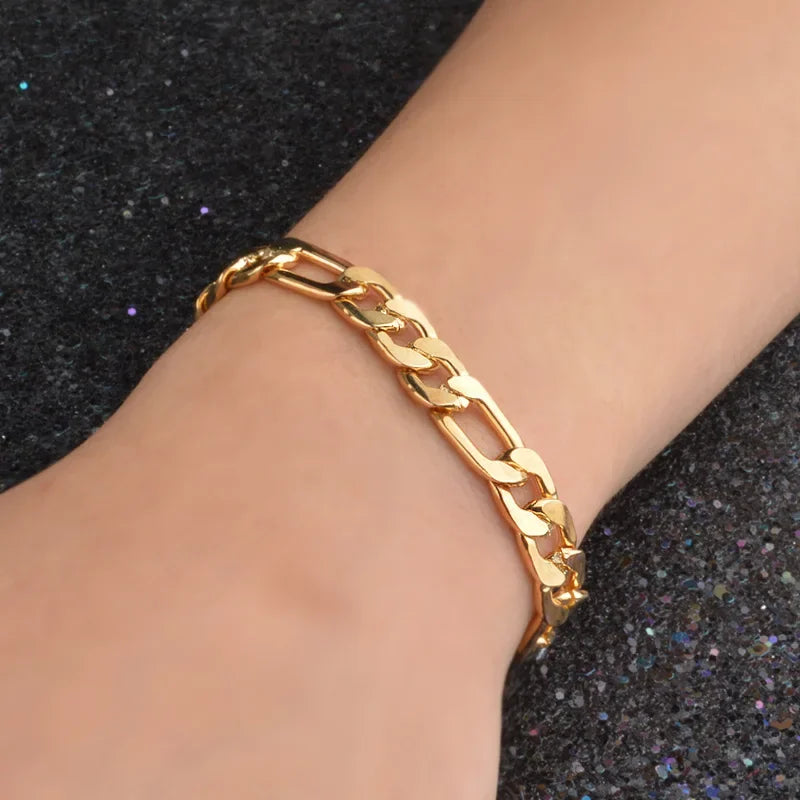 SAIYE 8 Inch 20cm 18k Gold Bracelet 4/6/8/10mm Sideways Chain Bracelet For Women Man Wedding Engagement Jewelry Gifts