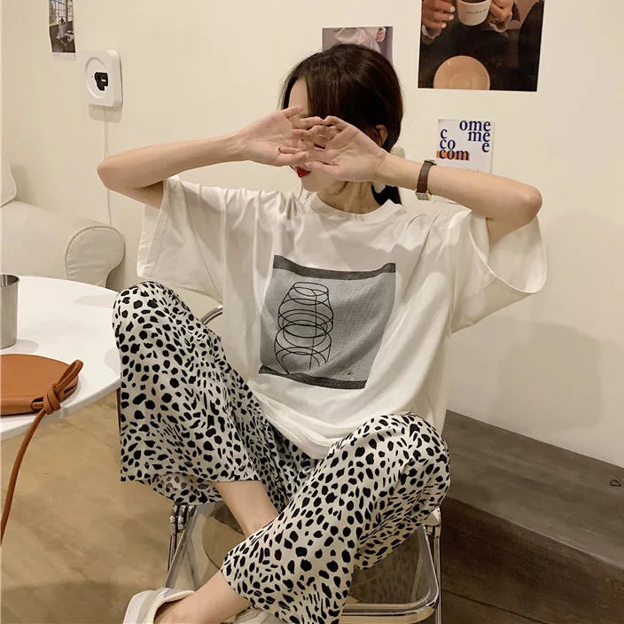 Women's Summer New Pajamas Loungewear Set Women's Short Sleeve Loose Loungewear Can Be Worn Outside Japanese Casual Plaid Suit