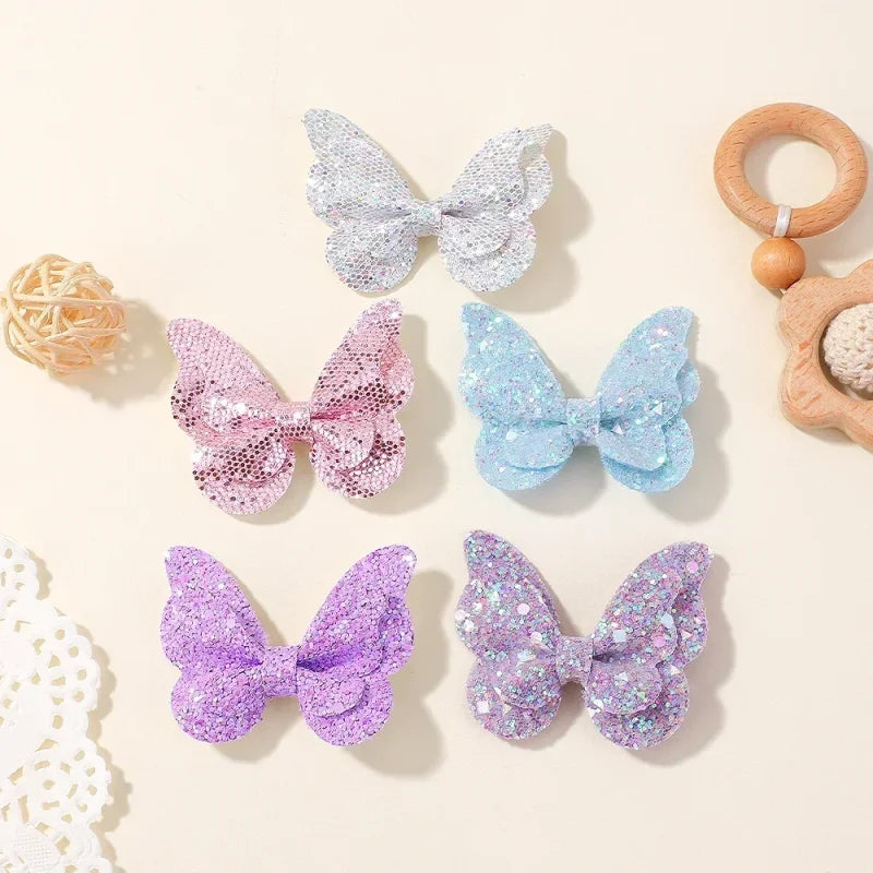 2/4/5Pcs Women Girl Glitter Butterfly Hair Clip for Children Sequins Bow Hairpins Cute Headwear Trendy Hairgrip Hair Accessories