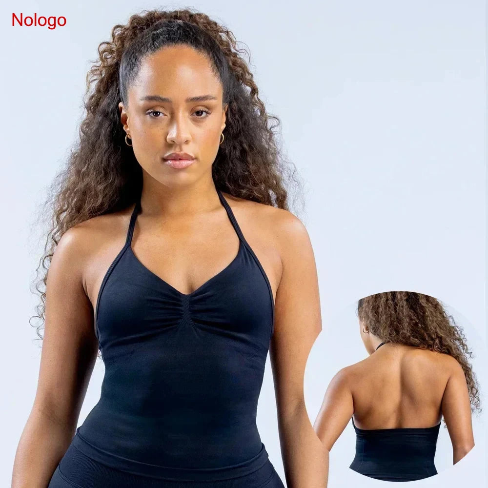 Impact Longline Strappy Top Women Seamless Yoga Tank Tops Ruched Backless Gym Clothes Workout Sleeveless Shirts With Buit In Bra