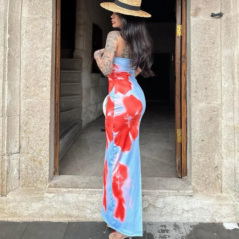 Women's Dresses Summer New Streetwear Fashion Print Casual Slim Dress Sexy Off Shoulder Elegant Female Club Party Dress Clothing