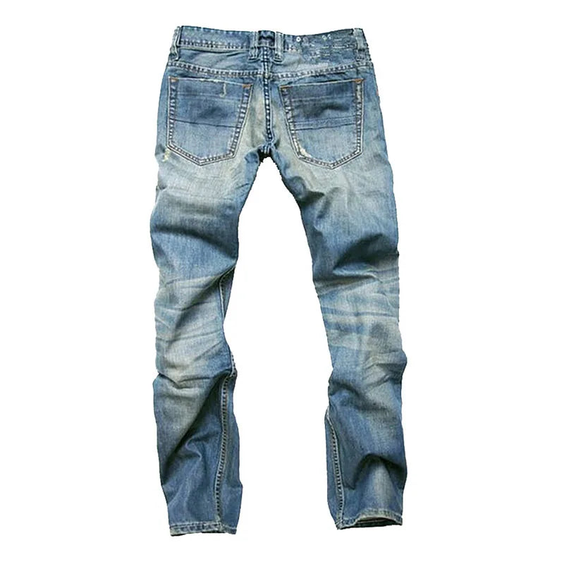 Men Pants High Quality Streetwear Men's Ripped Nostalgic Scratched Jeans Casual  Button Straight Denim Trousers Male Pant