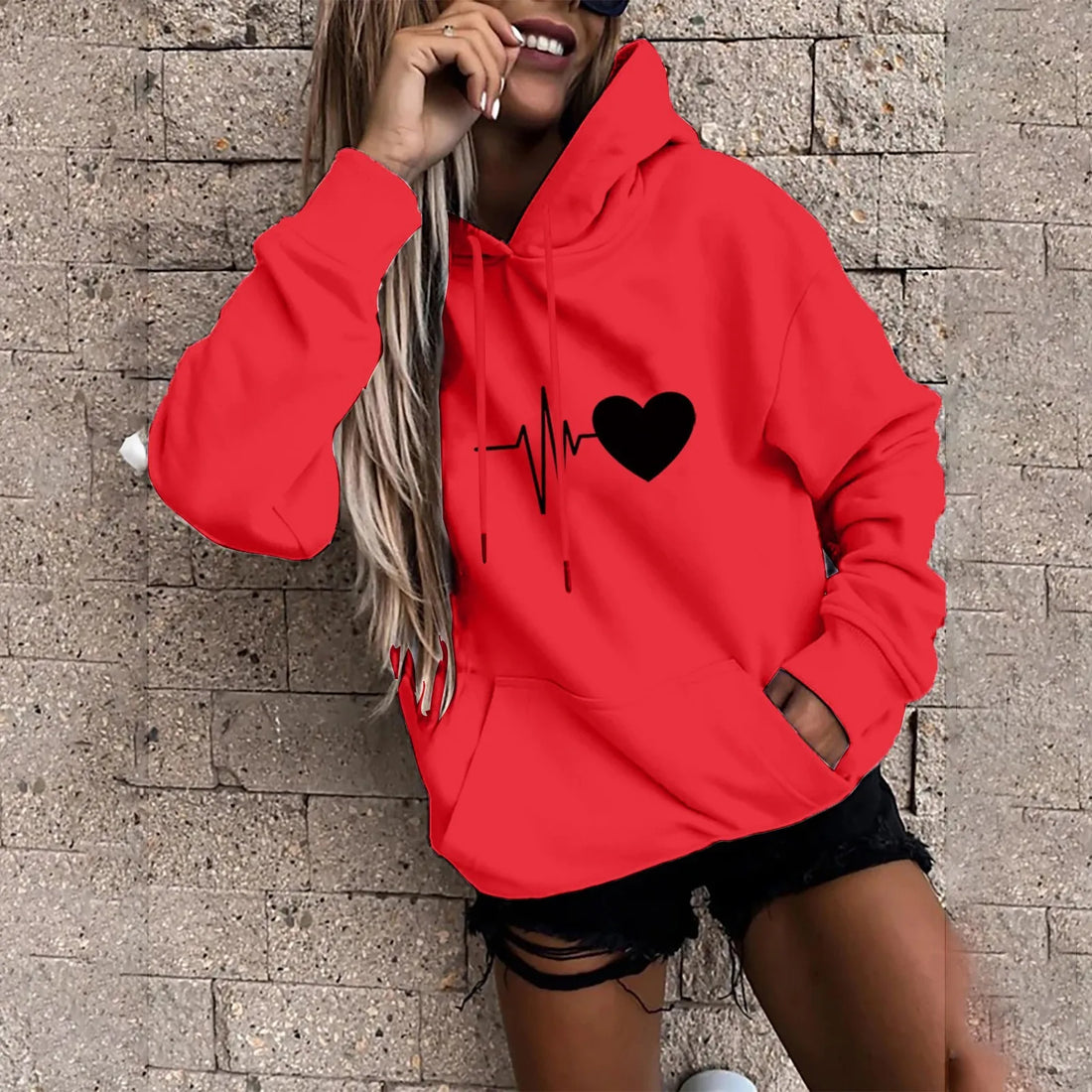 Women's Hoodies Tops Long Sleeve Sports blouse Spring Fashion fun Print Sweatshirts Solid Casual Loose Hooded Sweatshirt