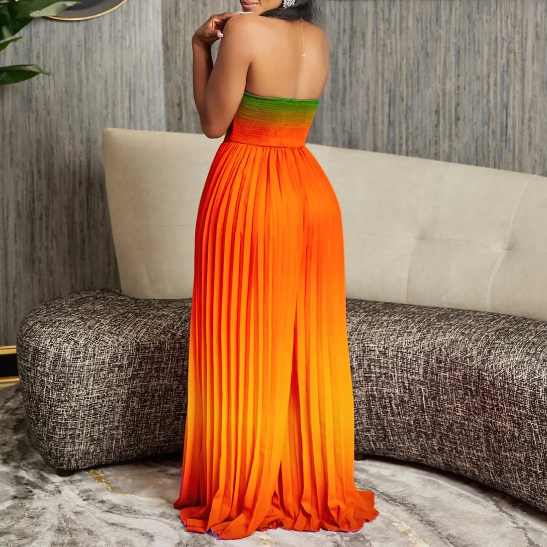 One Piece Women Jumpsuits Strapless Tie Dye Sleeveless Sexy Sling Wide Leg Long Pants Slim Pleated Overalls Backless Rompers