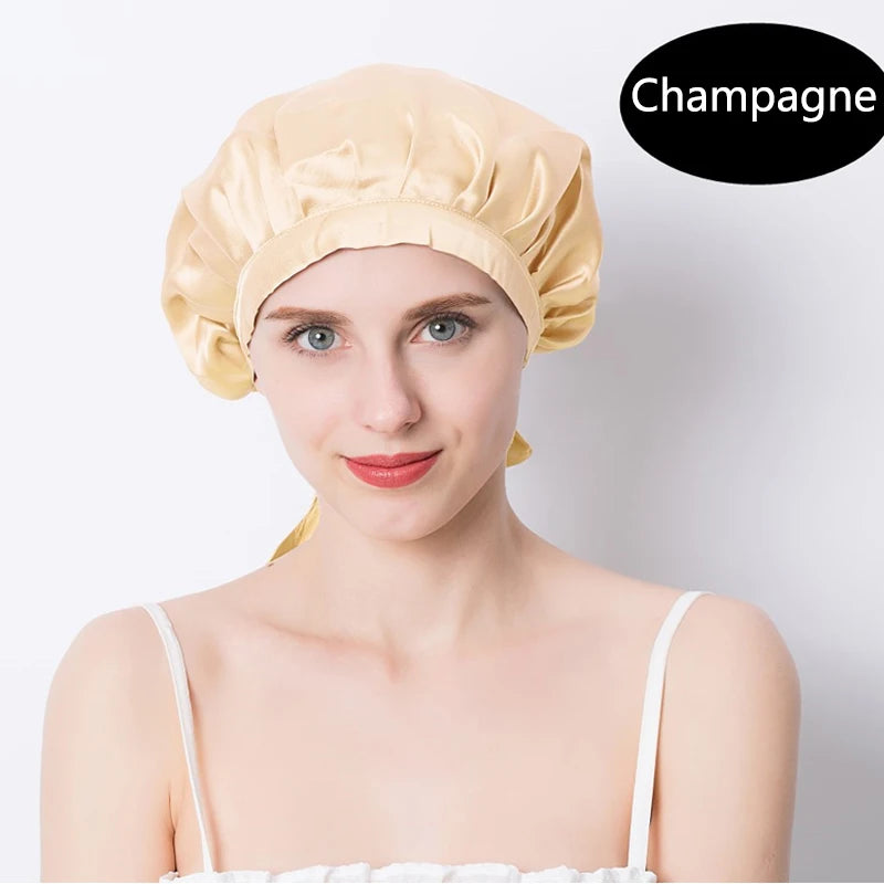 Women's Adjustable Lace-up  Mulberry Silk Sleep Hair Hat Care  Headwrap Hat Satin Sleeping Bonnet Night Cap