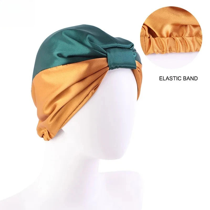 Double Layer Satin Sleep Bonnet for Women Adjustable Hair Protector for Curly/Natural Hair Chemo Cap Nursing Night Cap Wide Band
