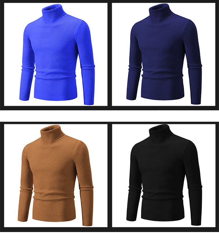 Spring Autumn New Men's High Neck Sweater Solid Color Pullover Knitted Tight Warm Top Casual Turtleneck Versatile Inner Matching