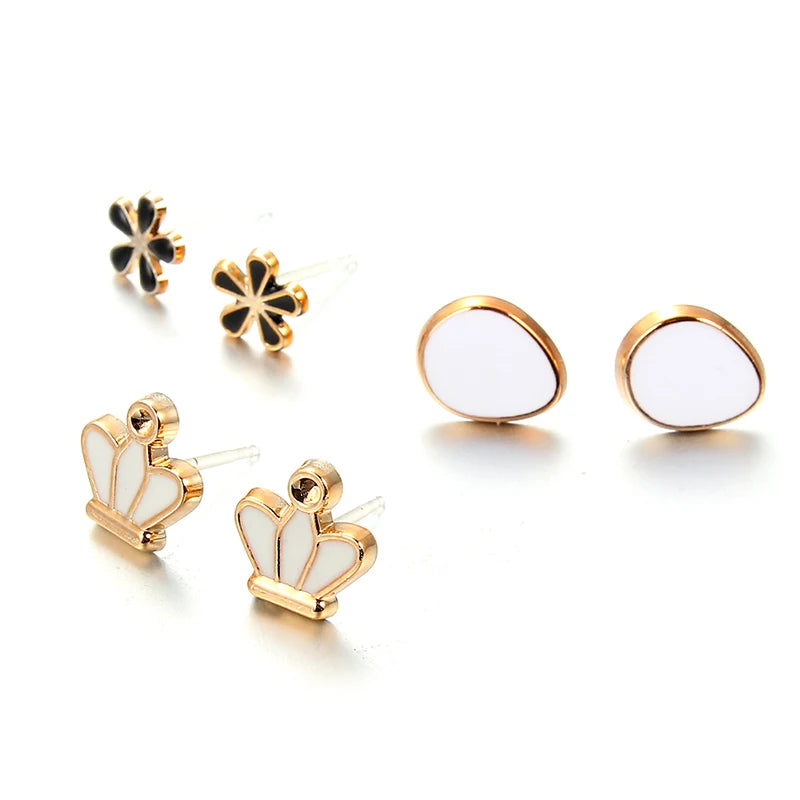 36Pairs Mixed Styles White Black Enamel Geometric Animal Plastic Stud Earrings Set For Women Girls Jewelry Gifts