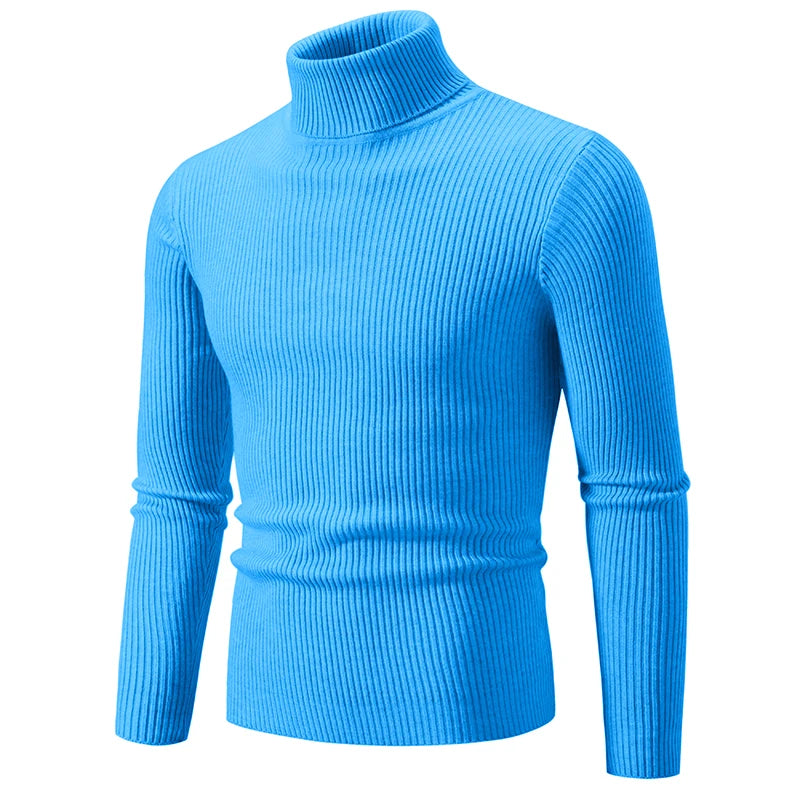 Spring Autumn New Men's High Neck Sweater Solid Color Pullover Knitted Tight Warm Top Casual Turtleneck Versatile Inner Matching