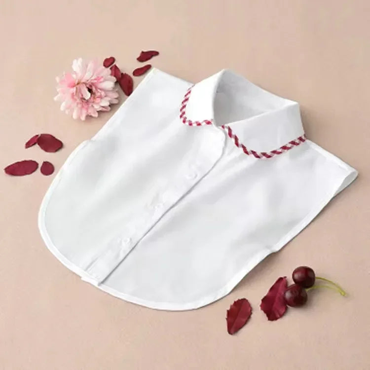 1Pcs Women Solid Color Shirt Cotton Lace Collars White & Black Blouse Spring Summer Vintage Detachable Clothes Shirt