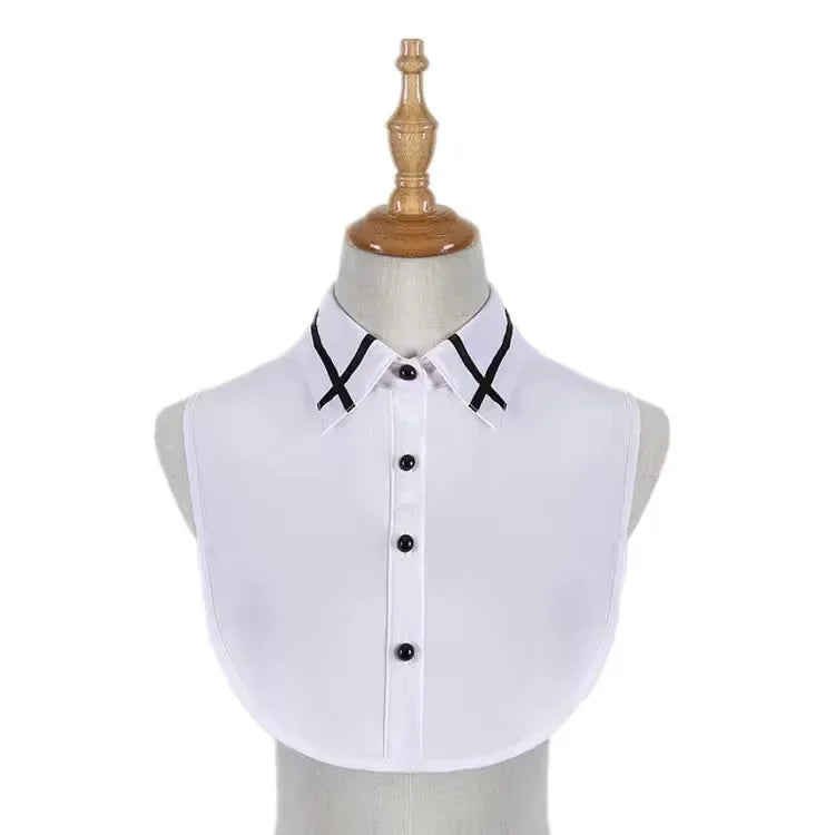 1Pcs Women Solid Color Shirt Cotton Lace Collars White & Black Blouse Spring Summer Vintage Detachable Clothes Shirt