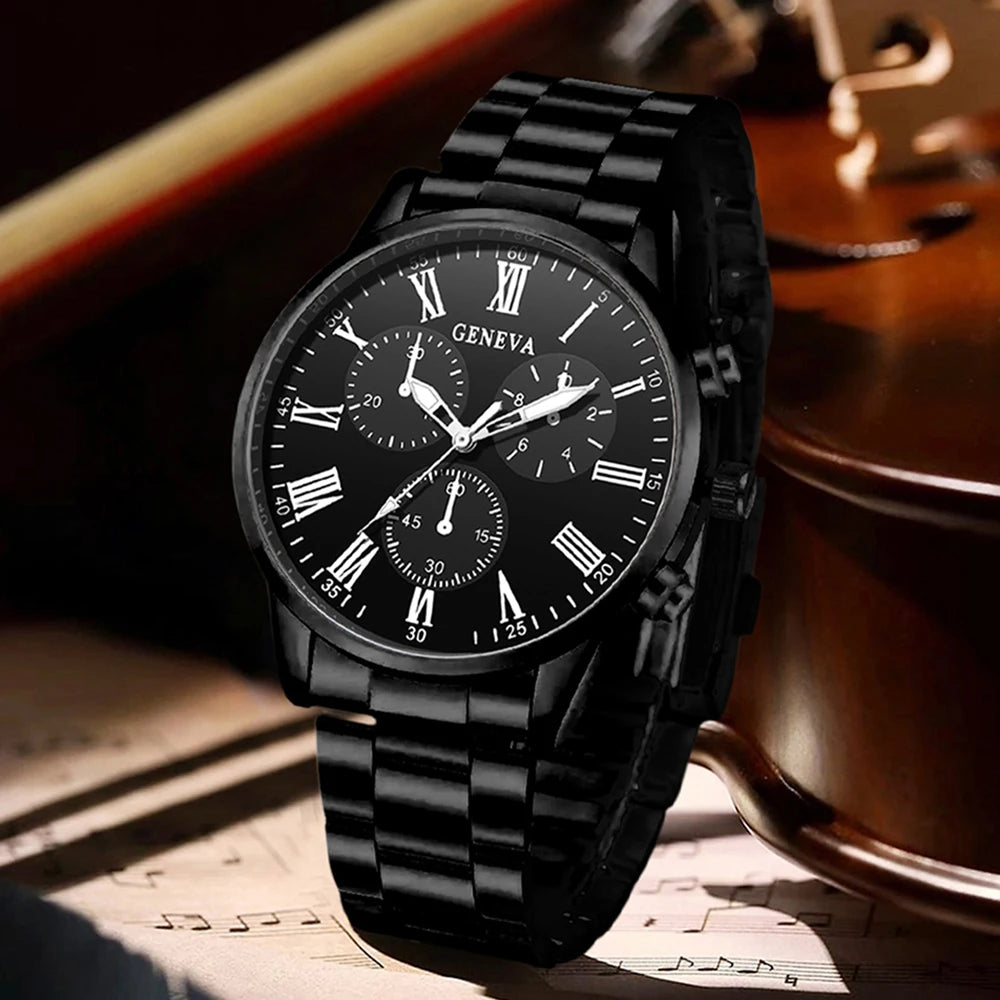 2PCS Men's Watch Set Business Trend Fashion Quartz Watch Set Suitable for Daily Clothing Matching Perfect Gift