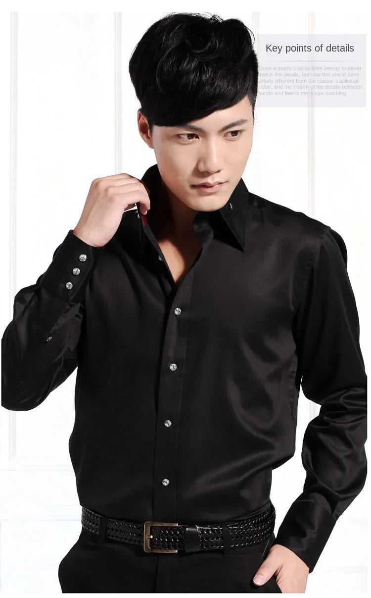 Dress Shirt for Men Button-down Collared Formal Business Long Sleeve Casual Korean Fashion Slim Fit Male Designer Shirts White