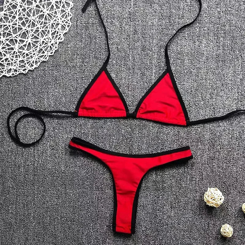 DGTQ Sexy Women Summer Swimwear Bikini Set Tie Side Push Up Bra Thong Swimsuit G-String Two-pieces Swimming Bathing Suit Biquini