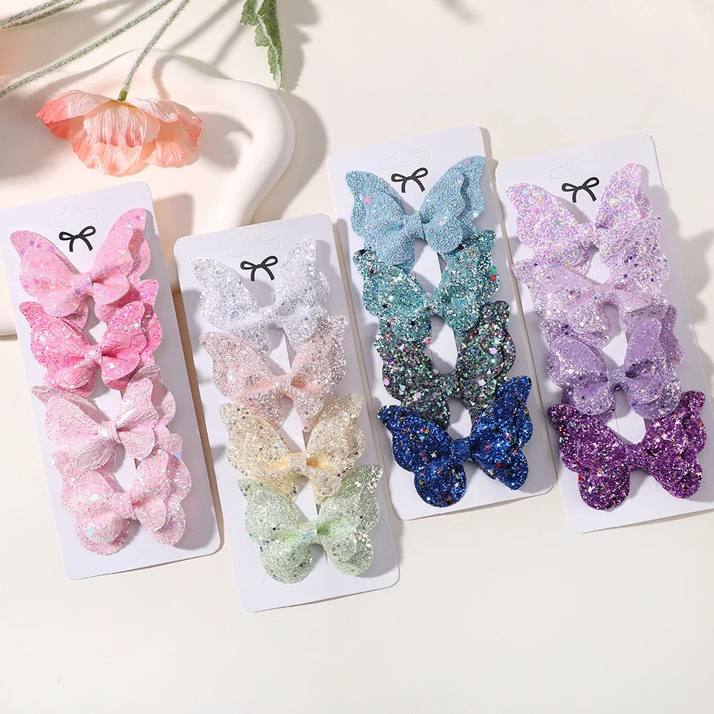 2/4/5Pcs Women Girl Glitter Butterfly Hair Clip for Children Sequins Bow Hairpins Cute Headwear Trendy Hairgrip Hair Accessories