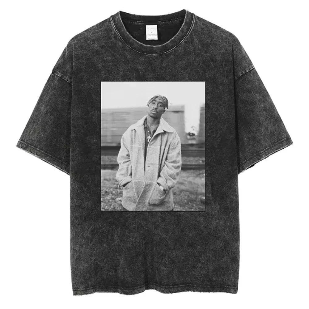Tupac 2pac T-shirts Quality Cotton Vintage Tshirt Y2K Harajuku Men Hip Hop Short Sleeve Tees Black Oversized Fashion Streetwear