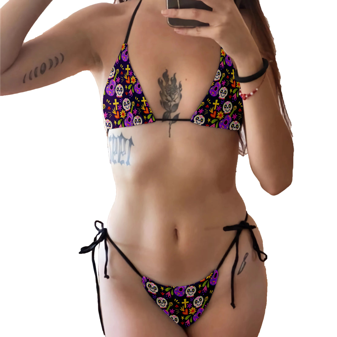 Fashion Bikini Set Women Backless Low Waist Sexy Skull Pattern Printed Swimsuit Beach Surfing Vacation Halloween Cosplay