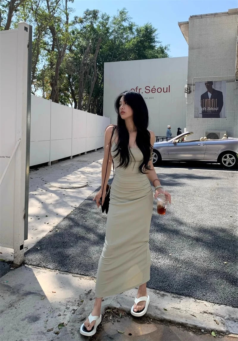 Sexy Spicy Girl Hollow Backless Back Camisole Dress Women's Summer Y2k Clothing Party Bodycon Dresses Split Wrapped Hip Sundress
