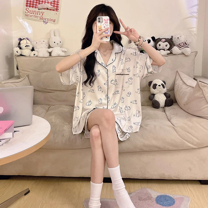 Ins Style Elegant Colorful Butterflies Women's Pajamas Trendy Fashion Design Summer Short Housewear 2024 New Y2k Ladies Homewear