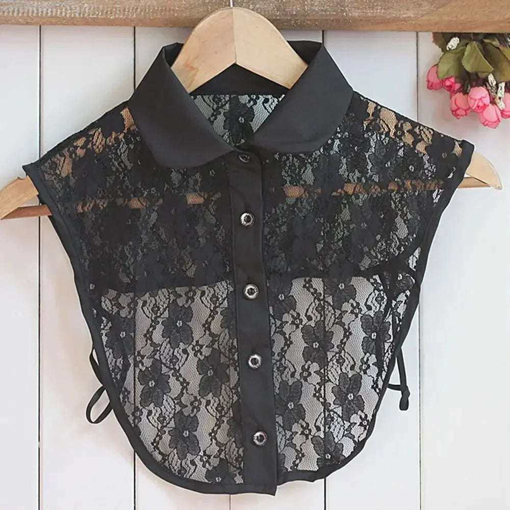 1Pcs Women Solid Color Shirt Cotton Lace Collars White & Black Blouse Spring Summer Vintage Detachable Clothes Shirt