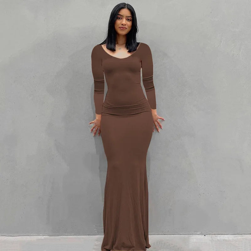 Sexy Bodycon Party Solid Color Long Dress For Women Long Sleeve Bandage Slim Dresses 2023 Autumn New Fashion Vestidos Black Robe