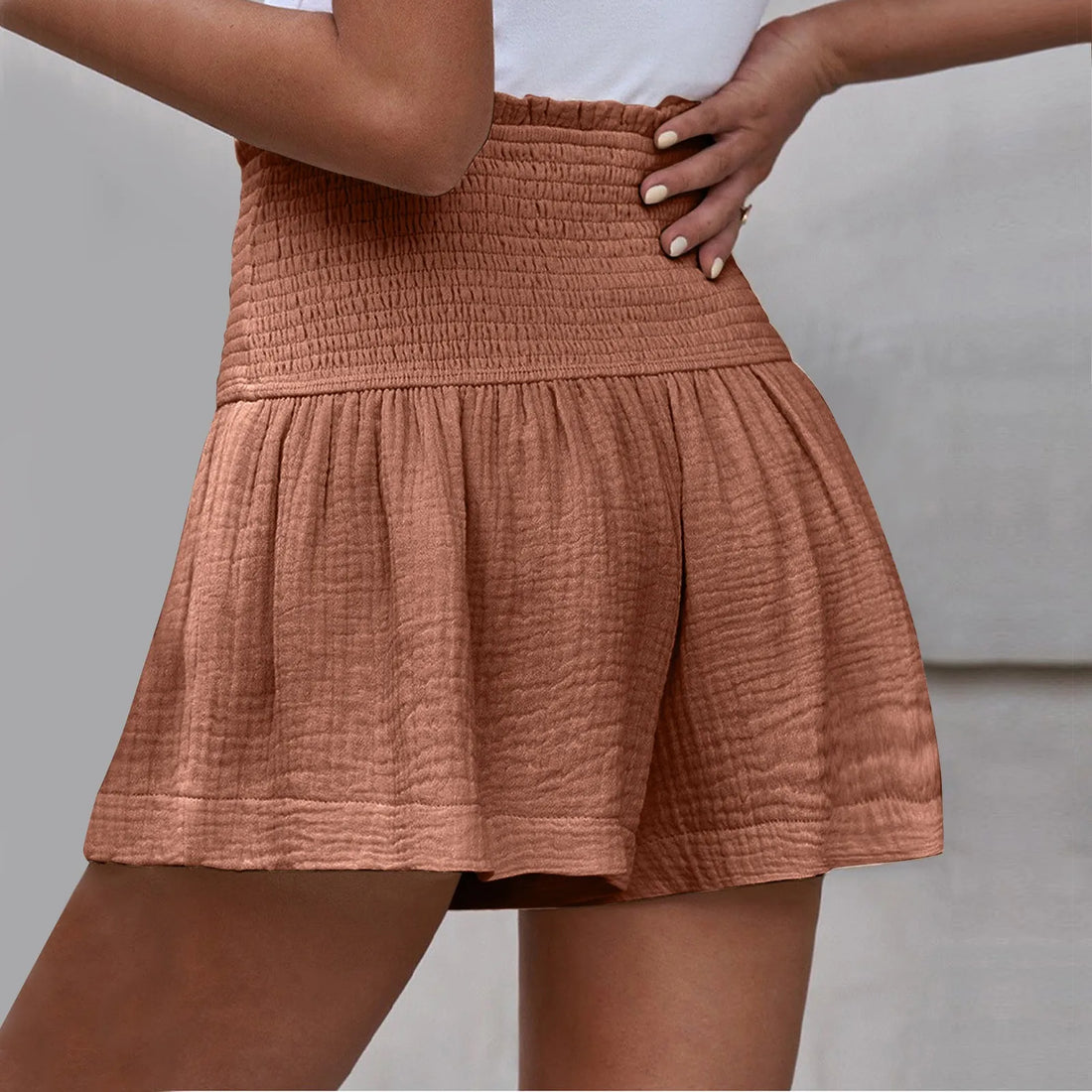 Women Shorts Ladies Casual Solid Color Breathable Fashion Wide Leg Shorts For Women Summer Female Pleated Shorts