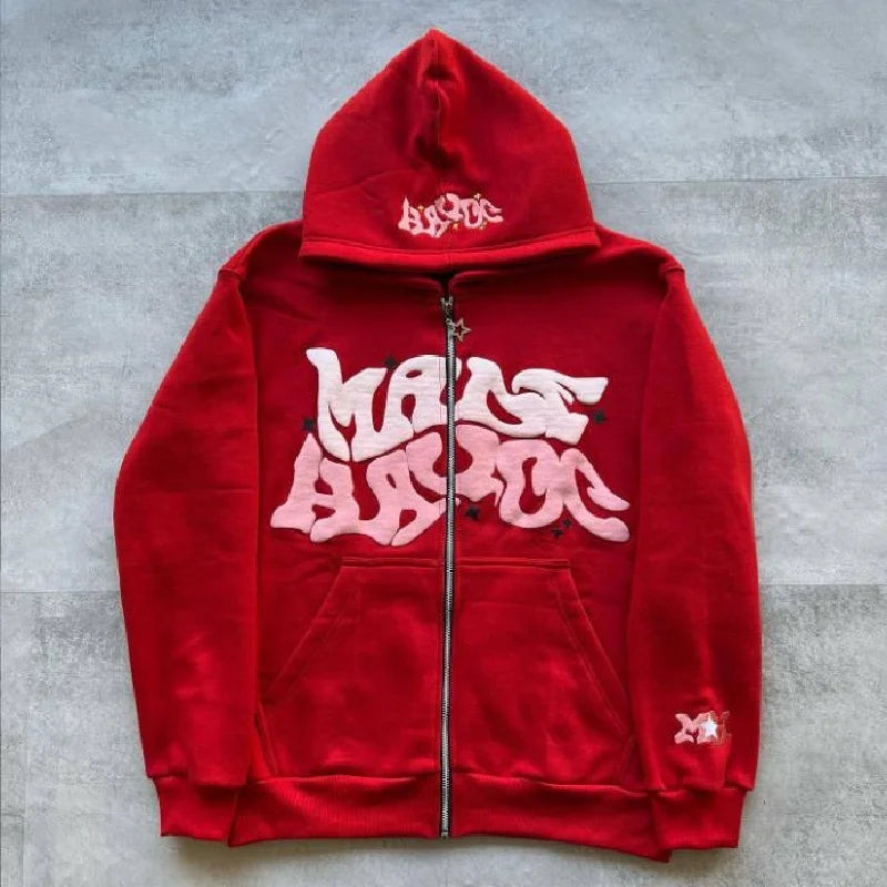 Y2K Letter Printed Hoodies Women Autumn Winter Harajuku Zip Up Hooded Sweatshirt Men Gothic Hip Hop Oversized Jackets Streetwear