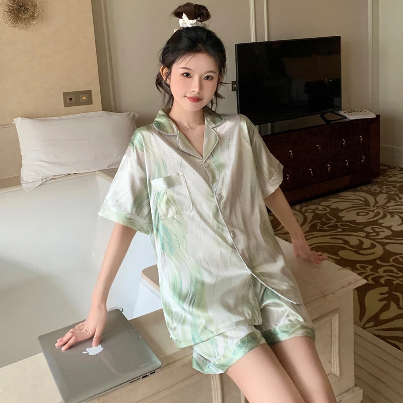 Ins Style Elegant Colorful Butterflies Women's Pajamas Trendy Fashion Design Summer Short Housewear 2024 New Y2k Ladies Homewear
