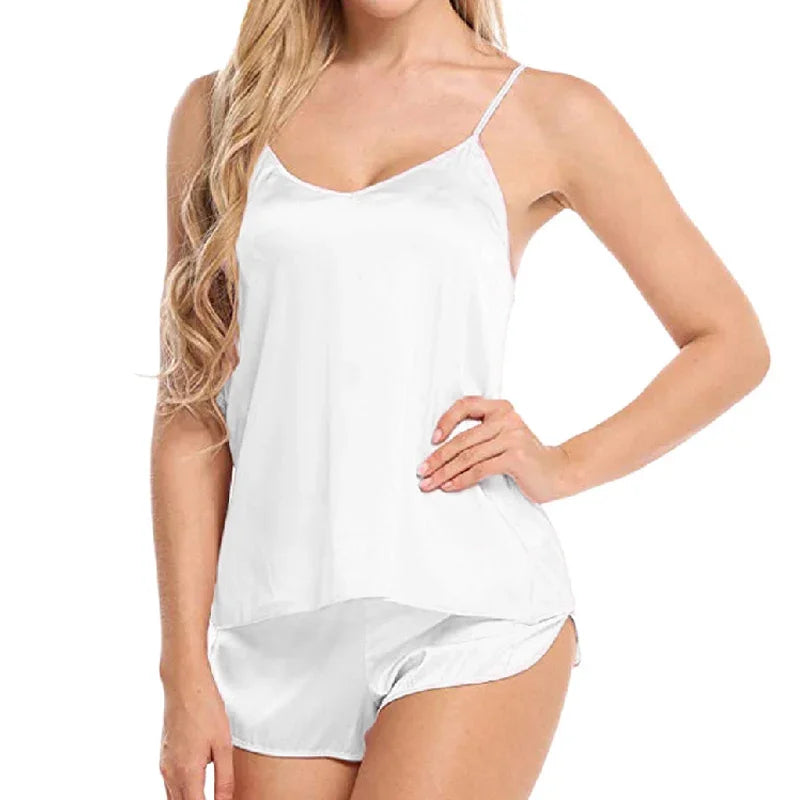 Sexy Women Pajamas Sets 2025 Pink Pajamas for Female Spaghetti  Sleeveless Tops+Shorts Home Suit Summer Cami V-Neck Sleepwear