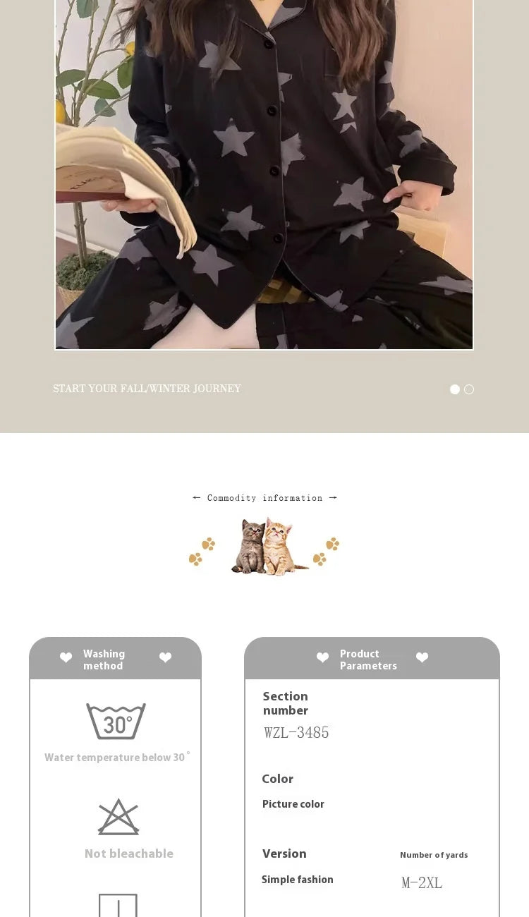 Spring and Autumn New Ladies Korean Pajamas Homewear Set Girls Students Long-Sleeved Pajamas Senior Sense of Homewear Set