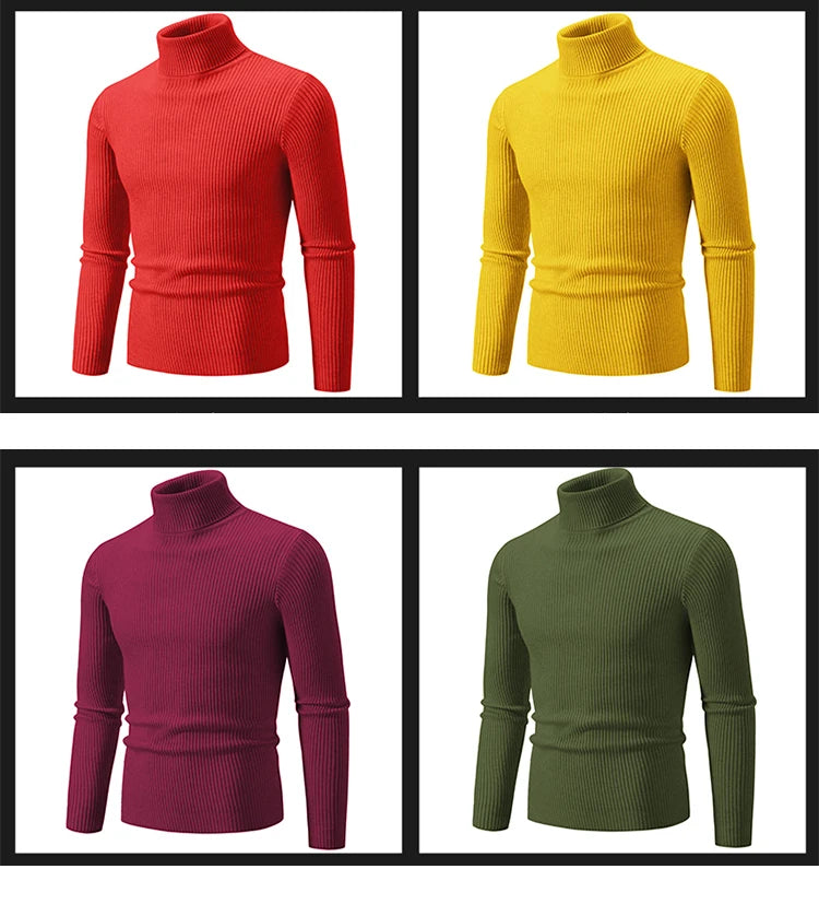 Spring Autumn New Men's High Neck Sweater Solid Color Pullover Knitted Tight Warm Top Casual Turtleneck Versatile Inner Matching