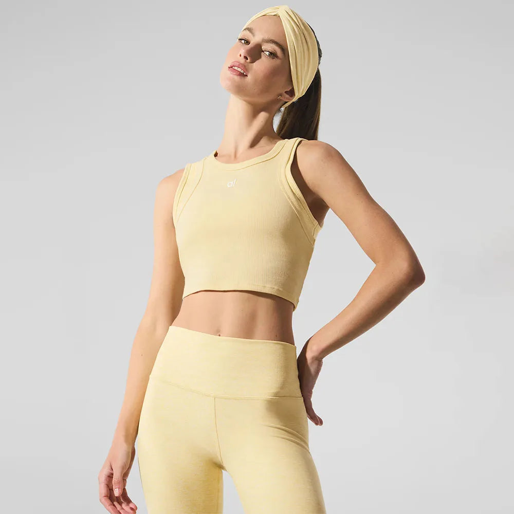 AL Yoga Tank halter Top Women Aspire Knitted Vest Sleeveless Seamless Short Workout Sports Gym Y2K Top Fitness Running Slim Vest