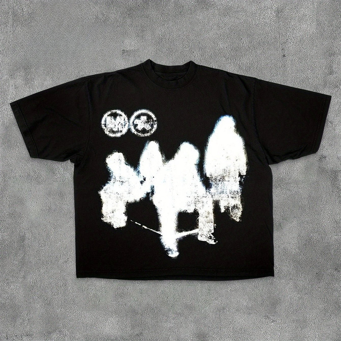 BBK Men's Y2K-Inspired 100% Cotton T-Shirt - Soft Comfortable Black with Abstract White Figures Design Casual Short Sleeve