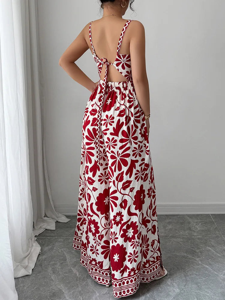 Jumpsuits Sleeveless Women V Neck Print Rompers Wide Leg Length Pants Jumpsuit Sexy High Waist Slight Strech Loose One Piece