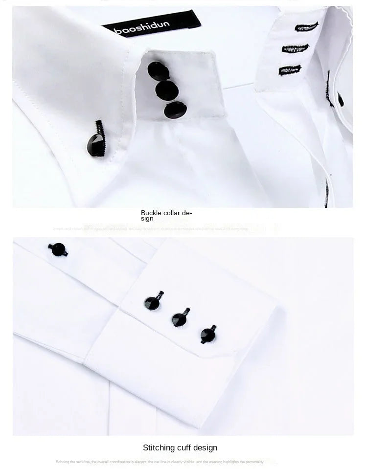 Dress Shirt for Men Button-down Collared Formal Business Long Sleeve Casual Korean Fashion Slim Fit Male Designer Shirts White