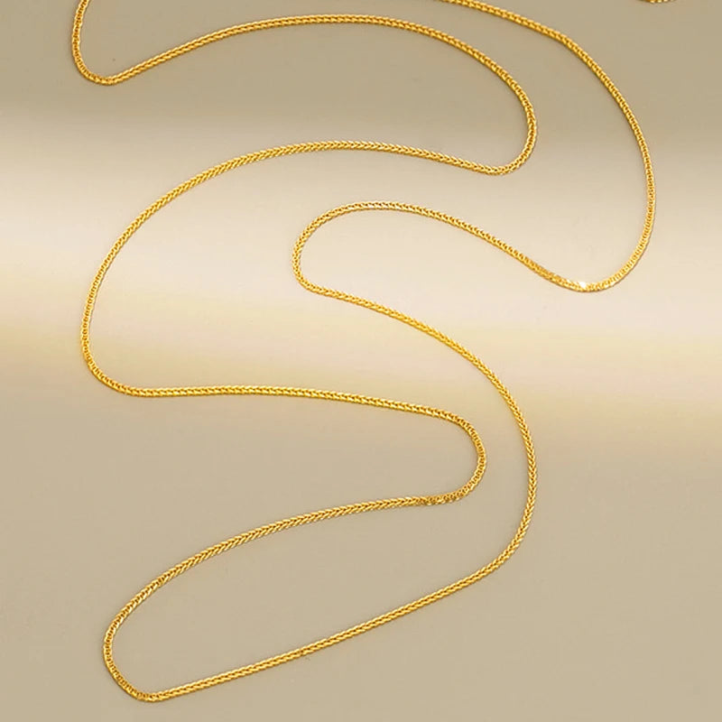 Real 18K Gold Women's Necklace AU750 Chopin Chain Choker Festival Great Gift New Fashion Simple Style Fine Jewelry