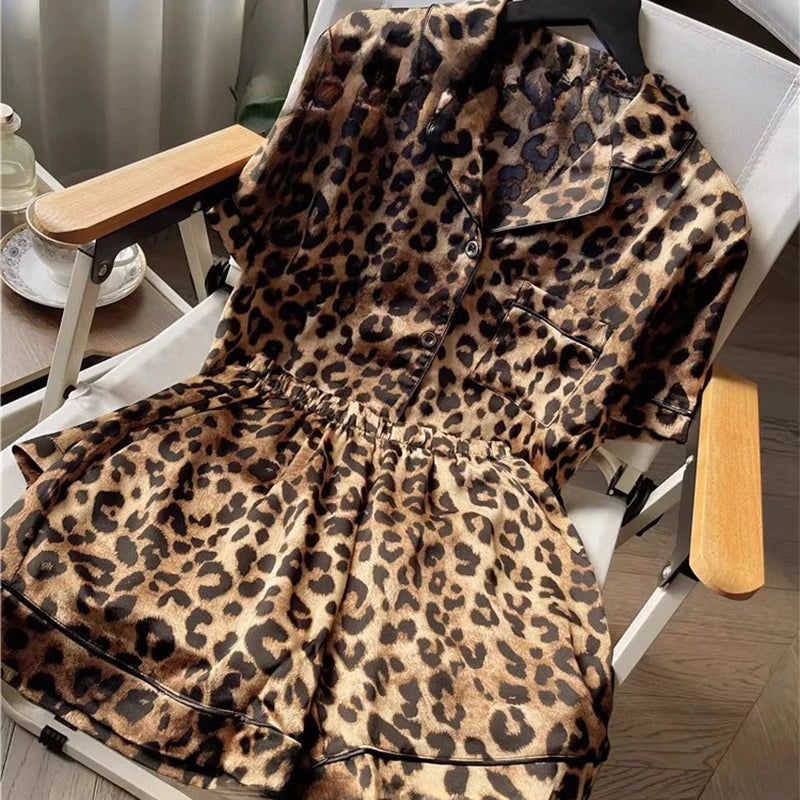Cartoon Black Cat Cute Women Two-piece Pajamas Simulated Silk Summer Cool Short Lady Sleepwear 2024 New Classic Female Housewear